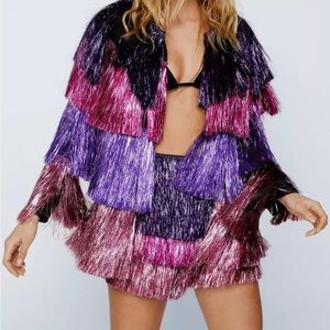 Nasty Gal metallic fringe jacket and shorts set